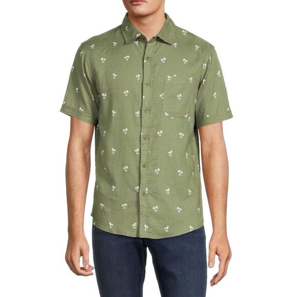 Saks Fifth Avenue Men's Linen Blend Palm Tree Print Button Down Shirt Sz S Green - Picture 2 of 8